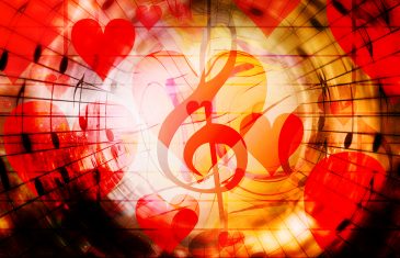 beautiful collage with hearts and music notes, symbolizining the love to music. Fire effect