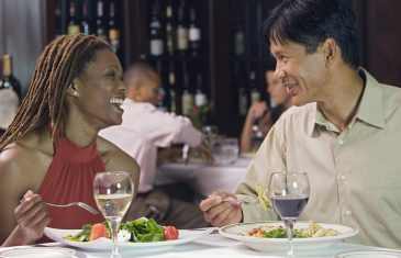Couple eating salad in restaurant