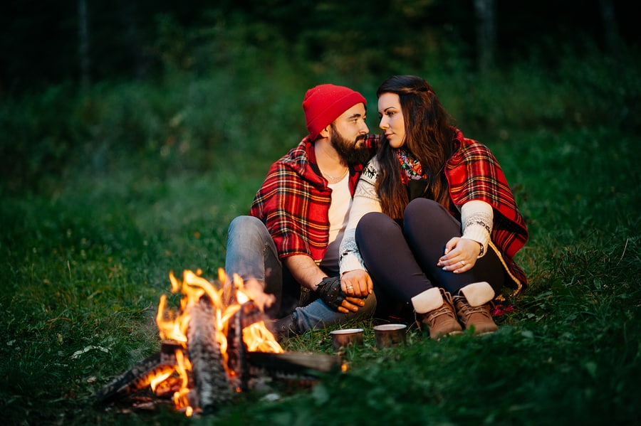 Lovers Around The Campfire At Night