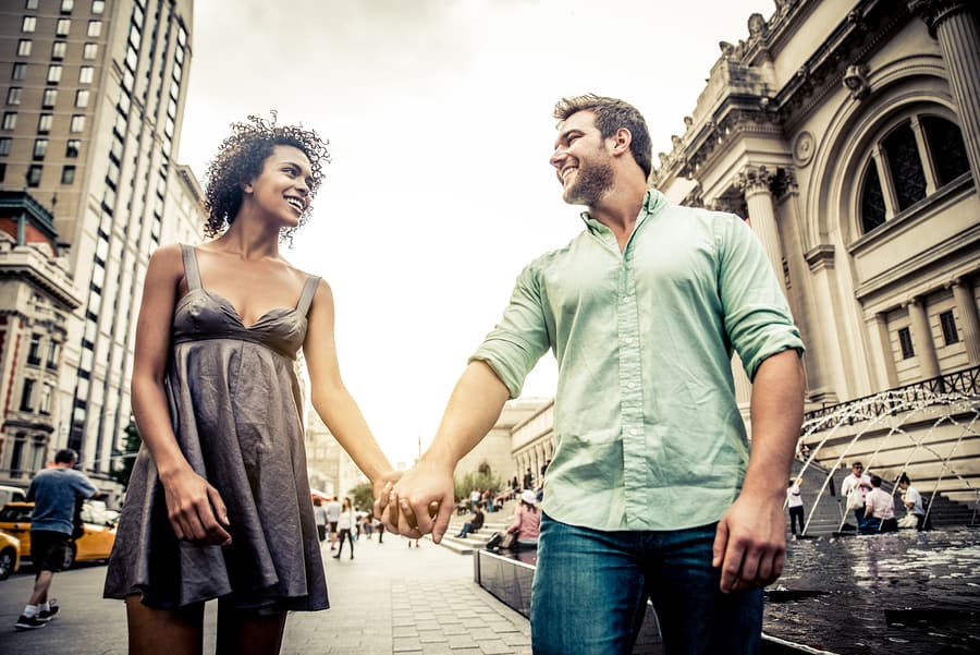 Lovers having a romantic walk