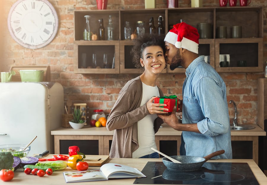 happy couple at christmas